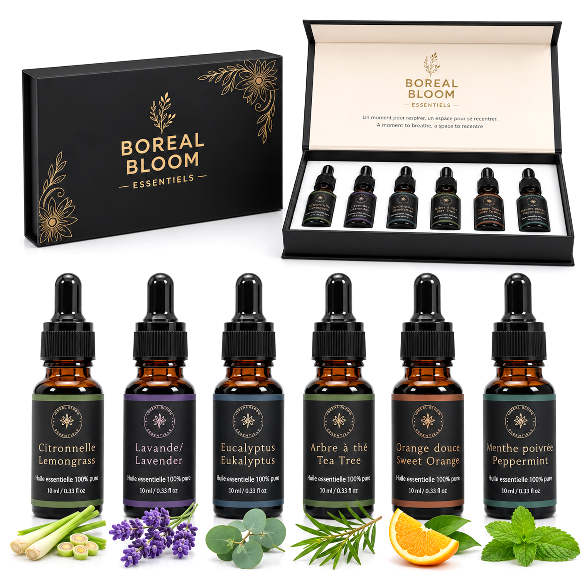 Coffret Boreal Bloom et six huiles essentielles